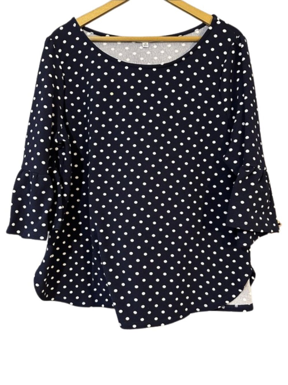 Green Envelope Navy Polka Dot Top 2XL Ruffle Sleeve Plus Size Blouse